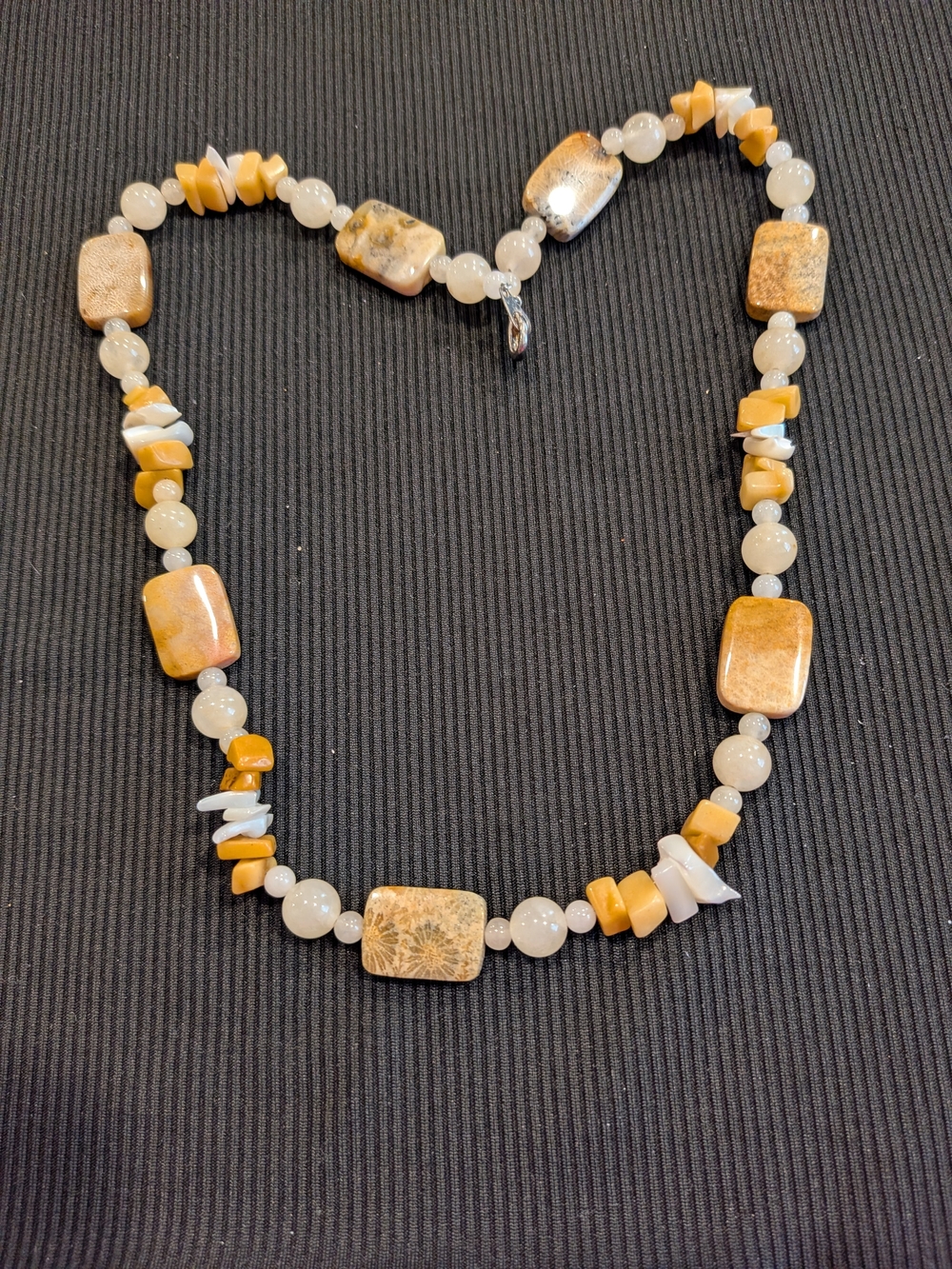 B#4: Handcrafted Beige and Cream Beaded Women's Necklace 9"